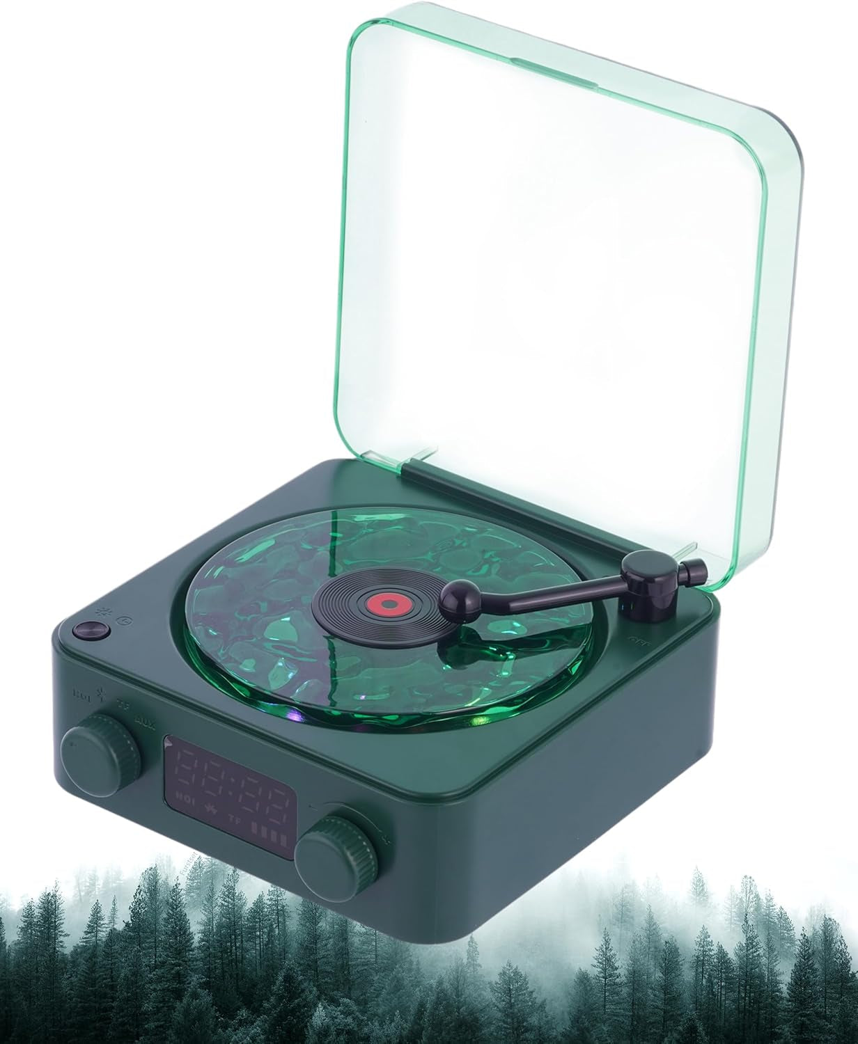 Waves Vinyl Bluetooth Speaker, Vinyl Record Player Style Speaker with Ocean Sound White Noise, Retro Bluetooth Speaker with Ambient Light and Timer, Mini Record Player Cute Speaker, Dark Green